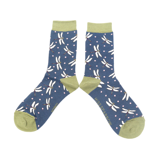 Miss Sparrow Dragonfly Quality Bamboo Socks NAVY SKS296