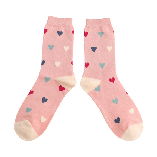 Miss Sparrow Multi Hearts DUSKY PINK Quality Bamboo Socks SKS567