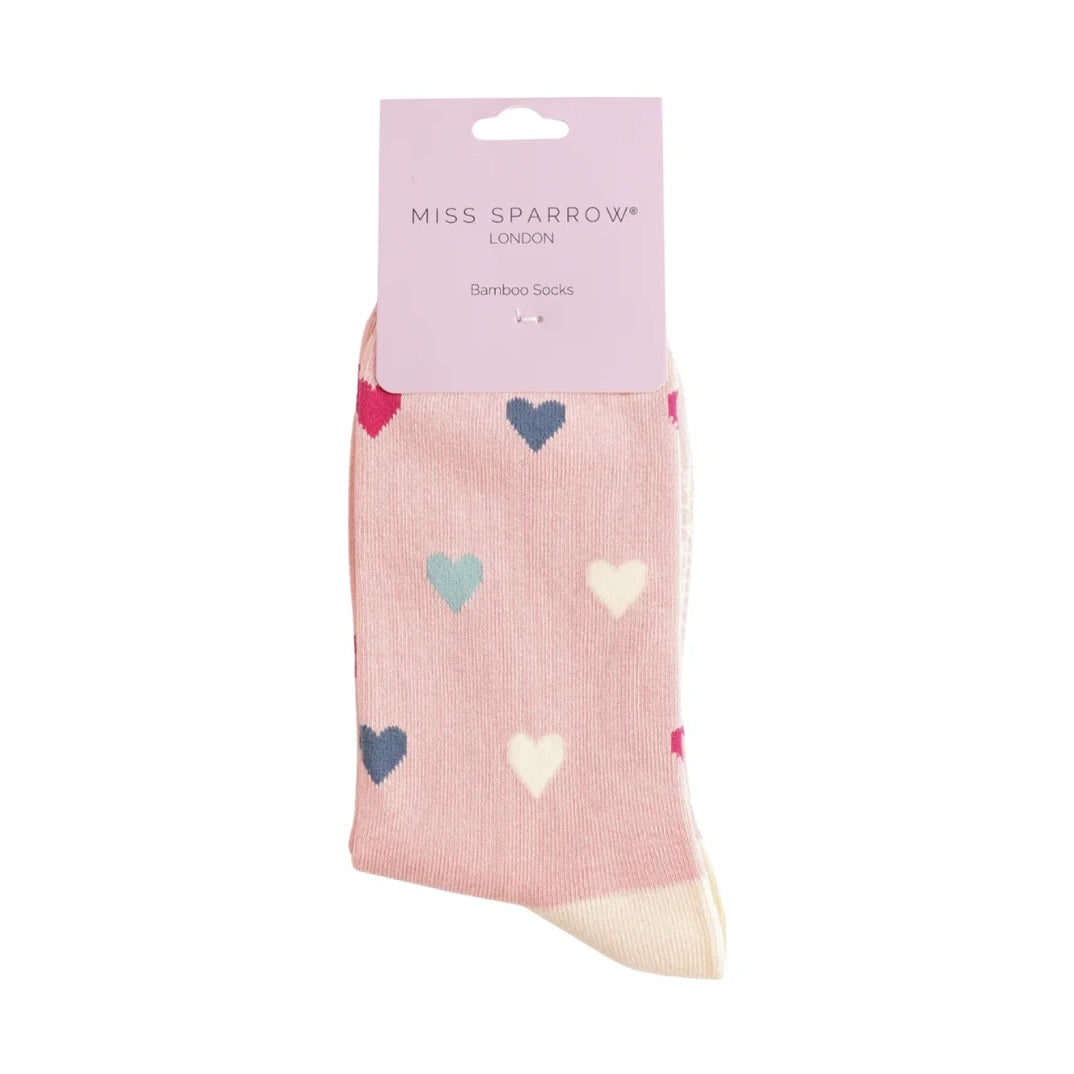 Miss Sparrow Multi Hearts DUSKY PINK Quality Bamboo Socks SKS567