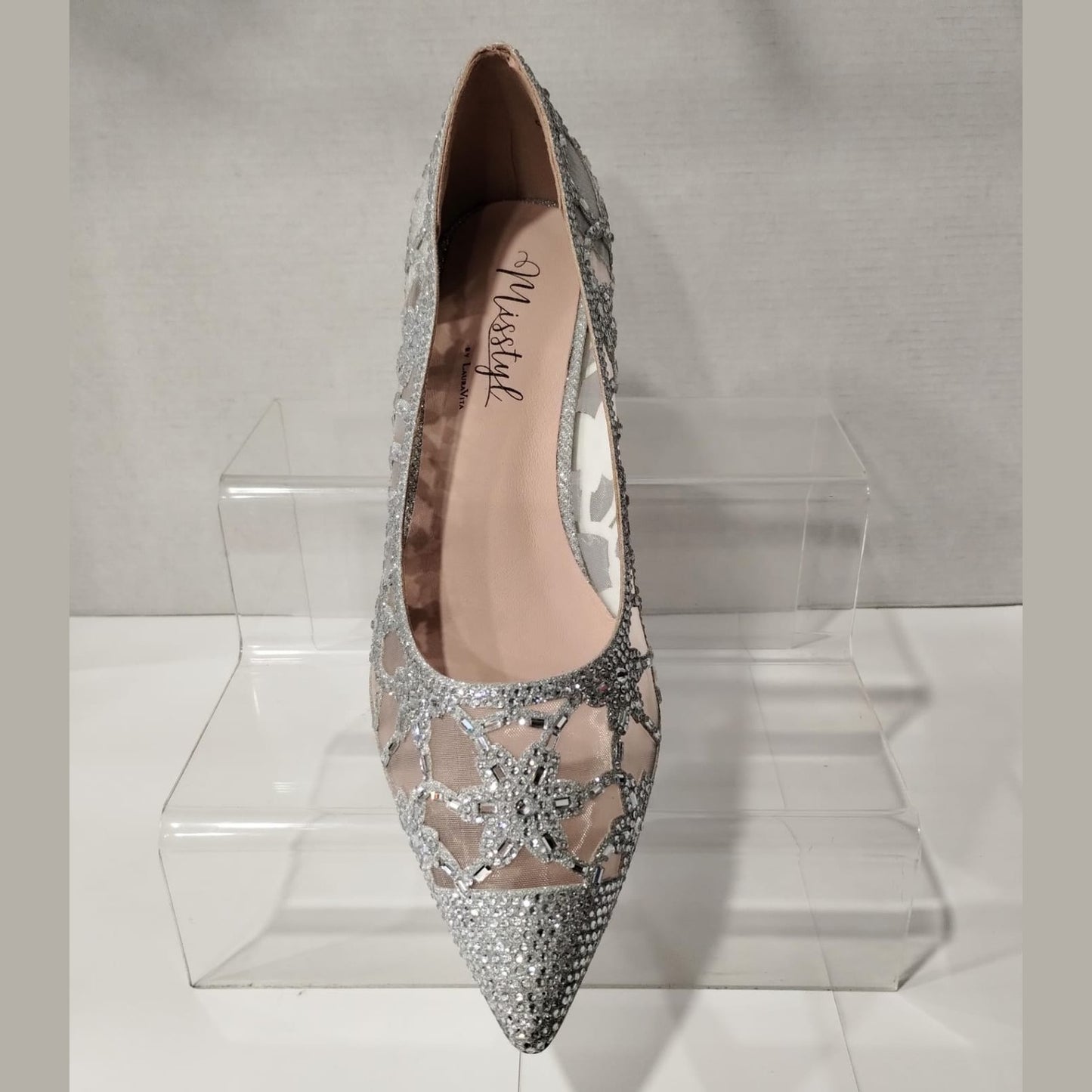 Misstyl By Laura Vita Mima 01 SILVER Stunning Jeweled Upper Court Shoe
