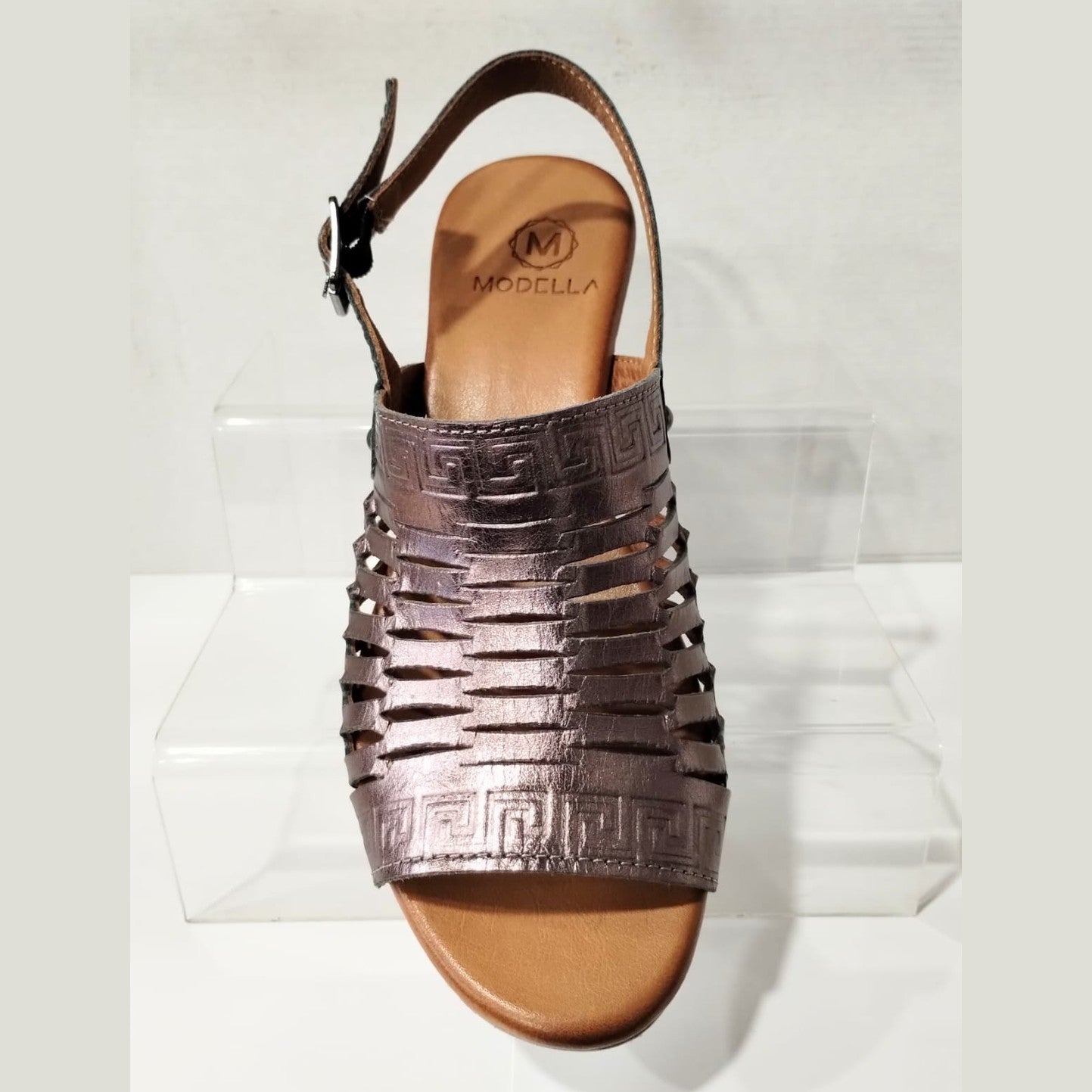 Modella Coral Pewter Soft Leather Low Heel Sandal