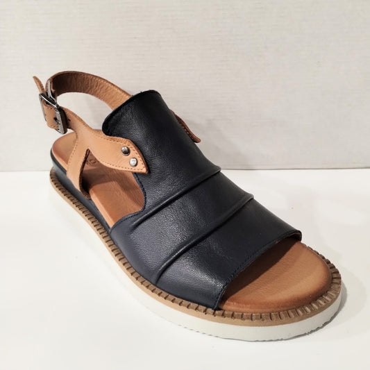 Modella Lyra Navy Soft Leather Wedge Heel Gladiator Style Sandal