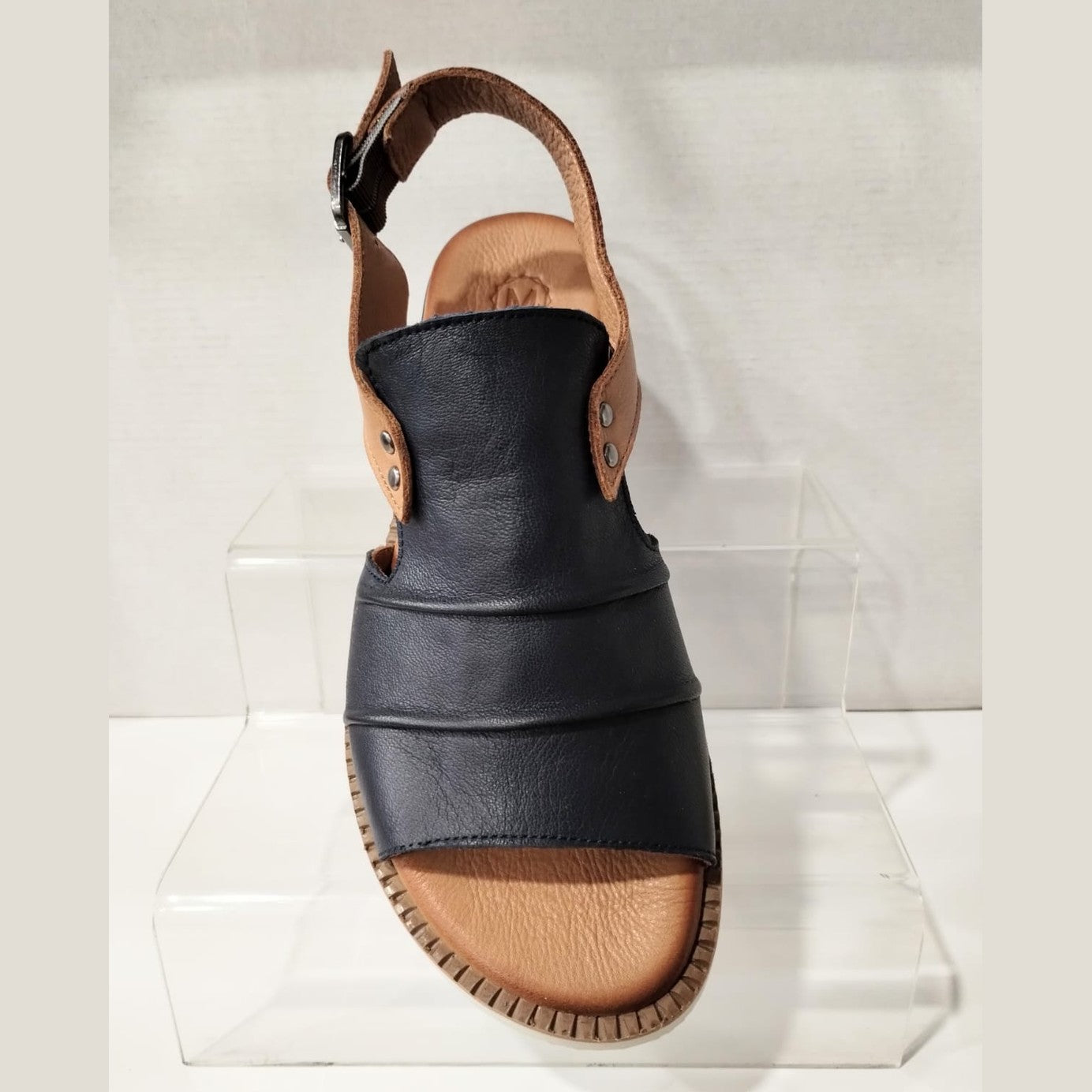 Modella Lyra Navy Soft Leather Wedge Heel Gladiator Style Sandal