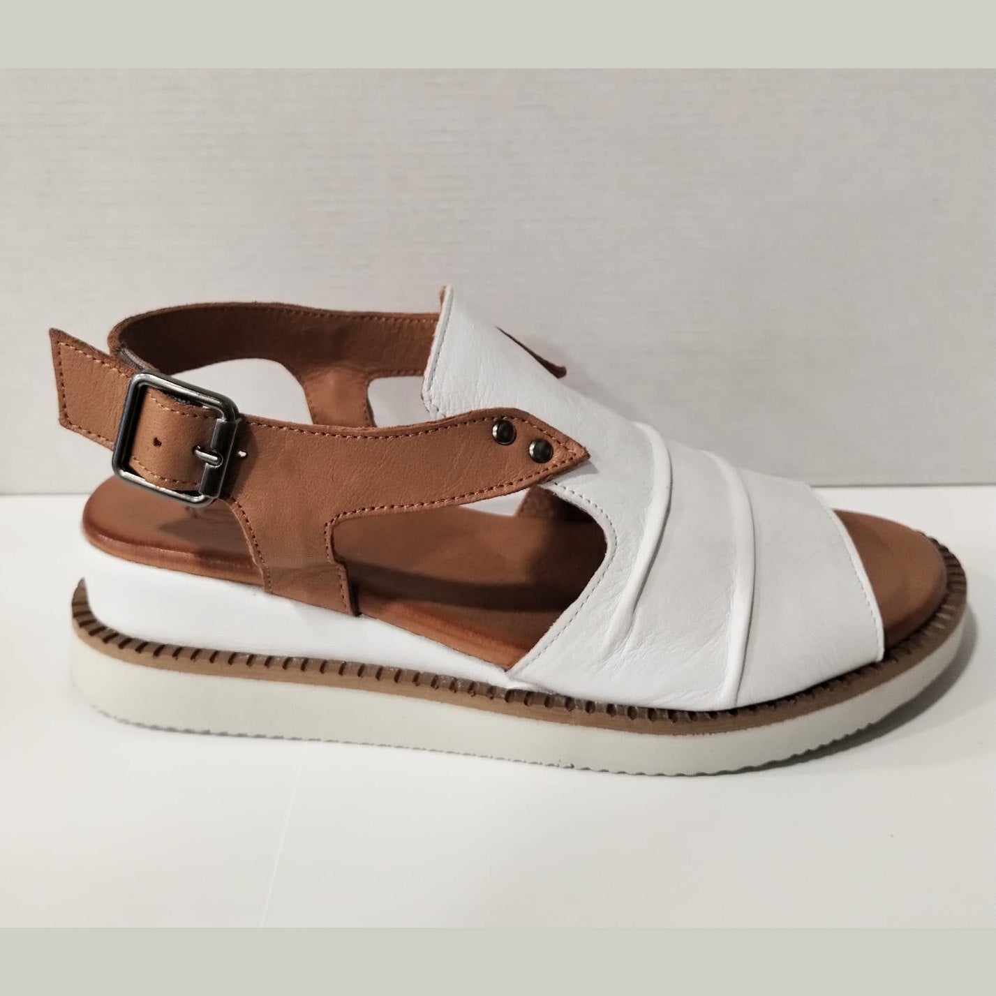 Modella Lyra White Soft Leather Wedge Heel Gladiator Style Sandal