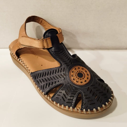Modella Onyx Modella Navy Soft Leather T Bar Sandal