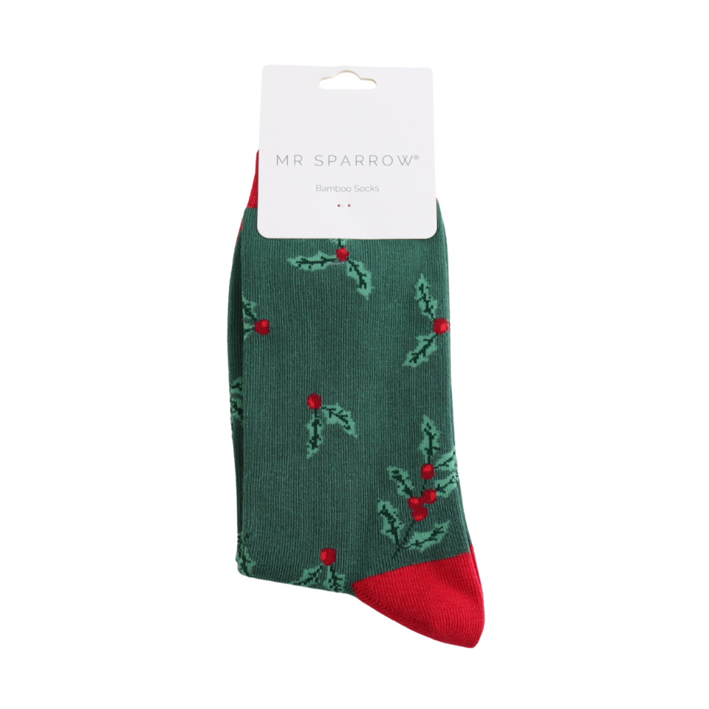 Mr Heron Holly Sprigs GREEN Quality Bamboo Socks MR188
