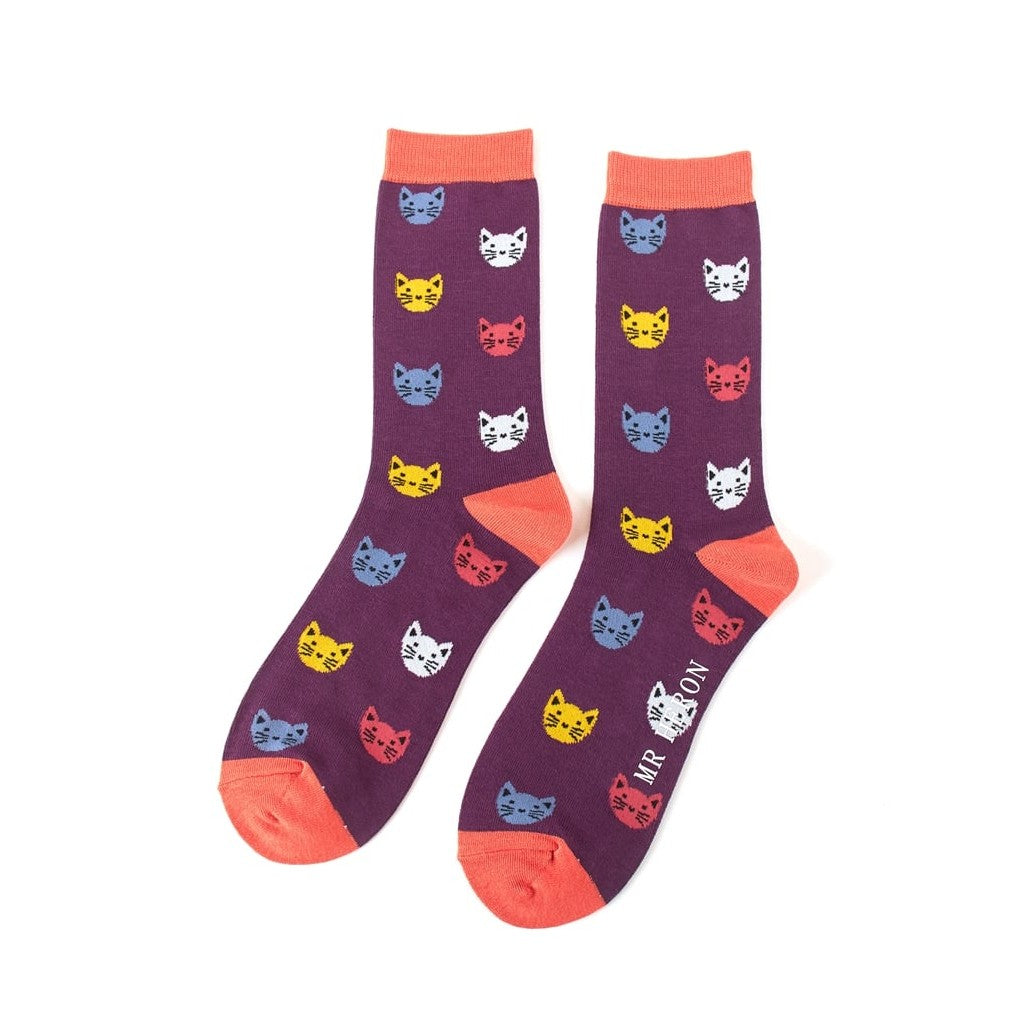 Mr Heron Kitty Faces MH139 PURPLE Quality Bamboo Socks
