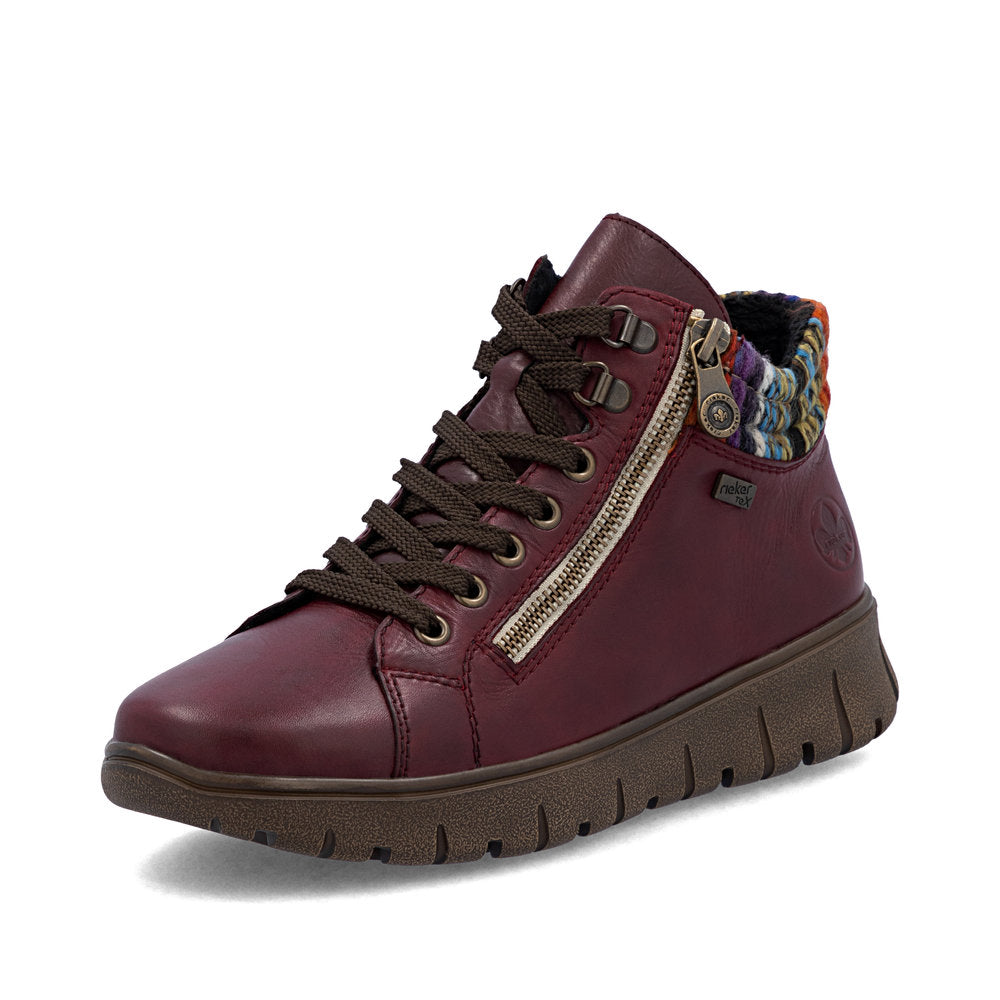 Rieker Extra Wide Casual Ankle Boot with lace and ZipN1305 WINE N1305-35
