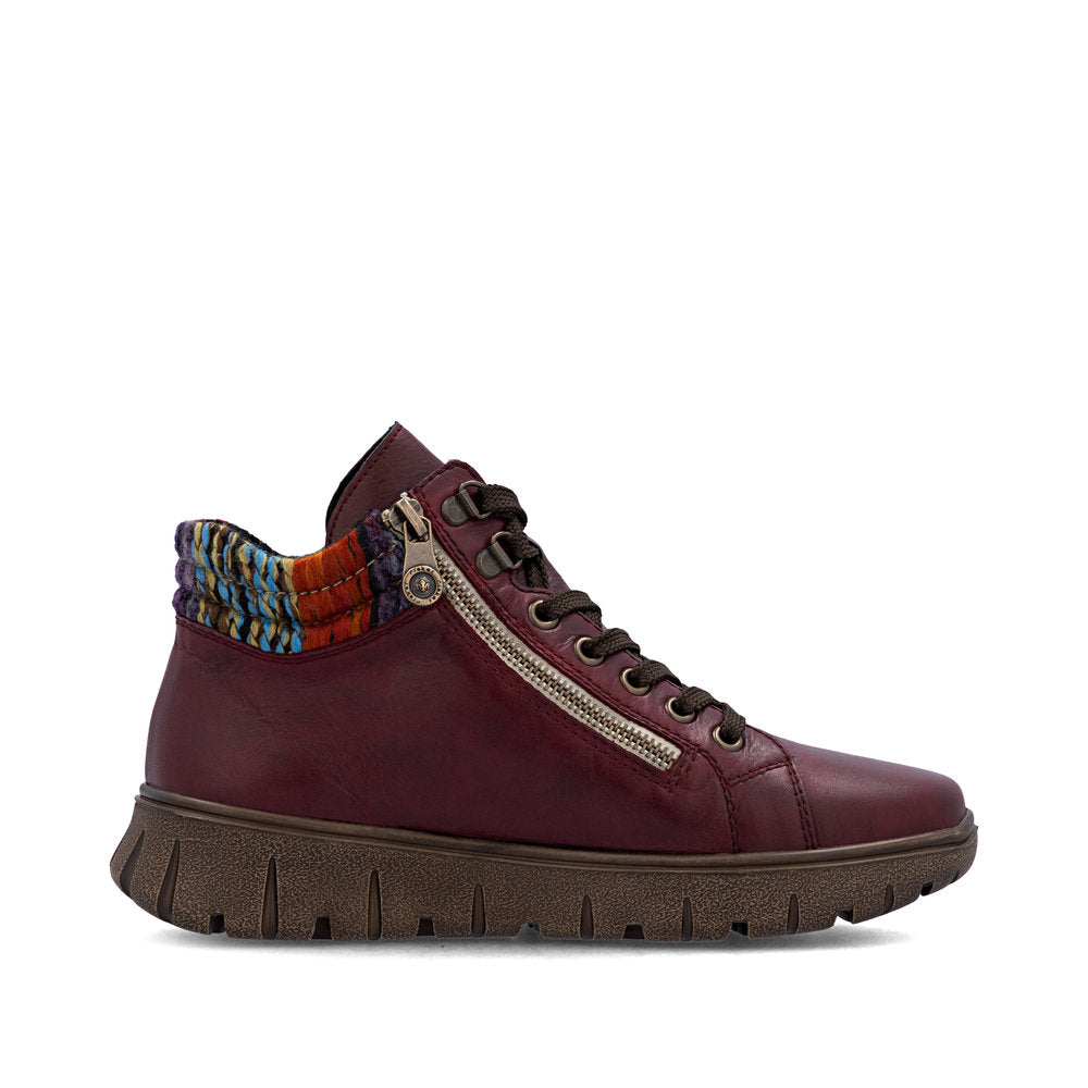 Rieker Extra Wide Casual Ankle Boot with lace and ZipN1305 WINE N1305-35
