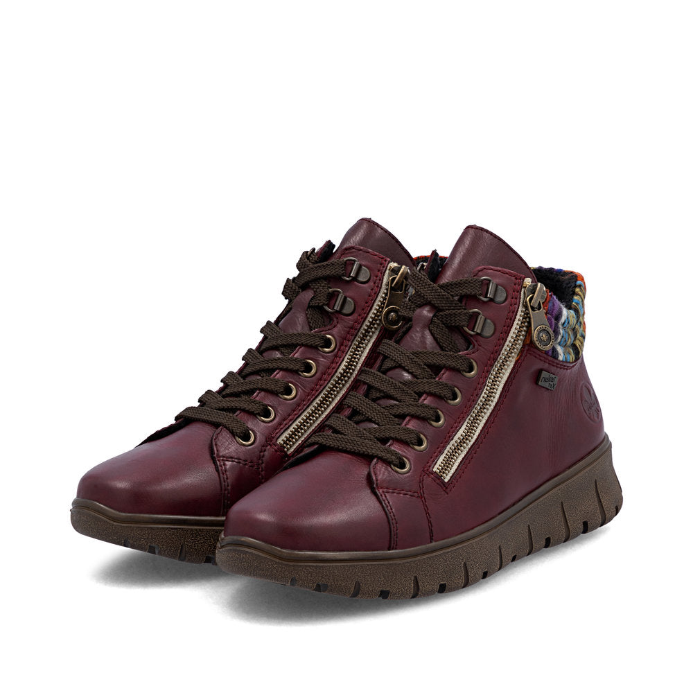 Rieker Extra Wide Casual Ankle Boot with lace and ZipN1305 WINE N1305-35