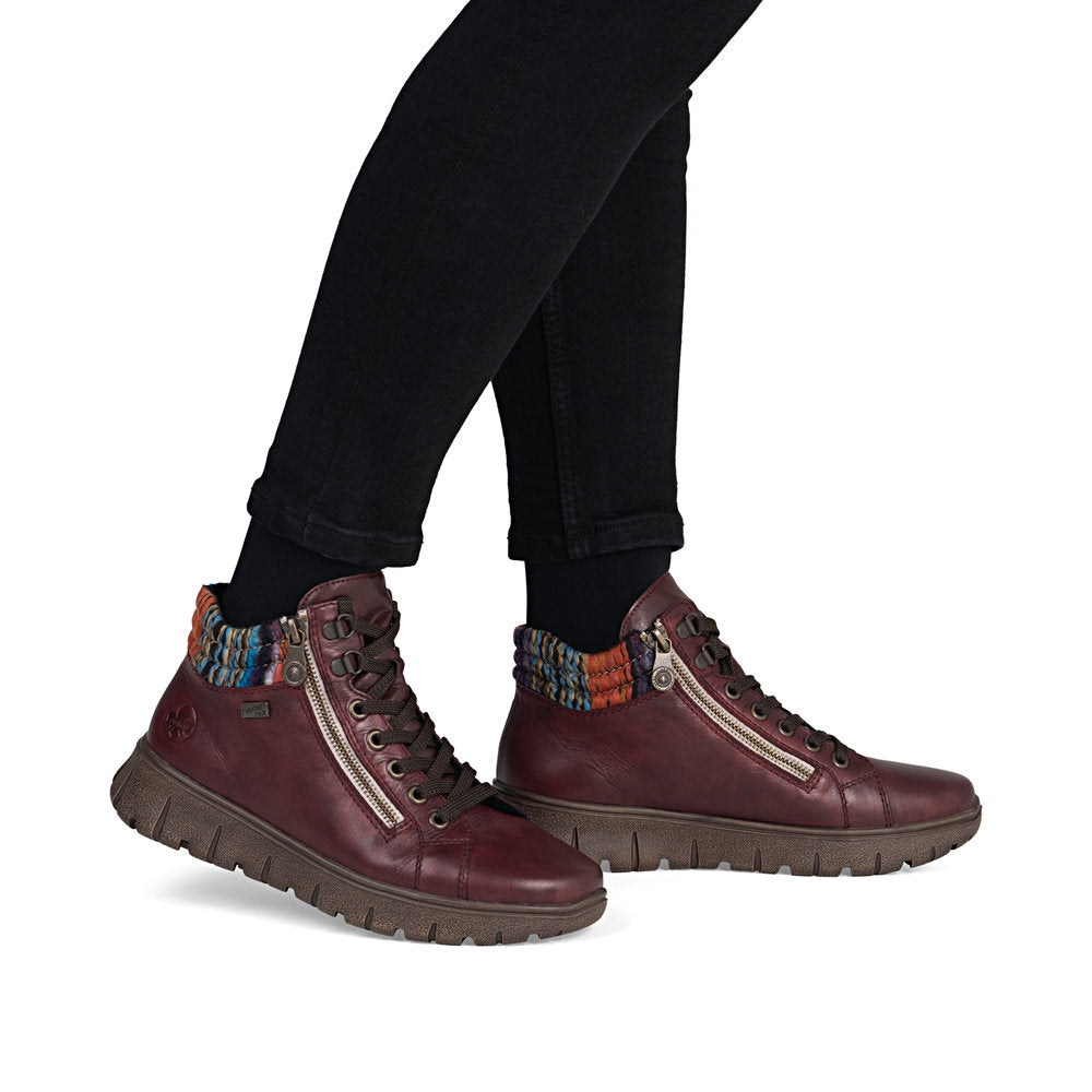 Rieker Extra Wide Casual Ankle Boot with lace and ZipN1305 WINE N1305-35