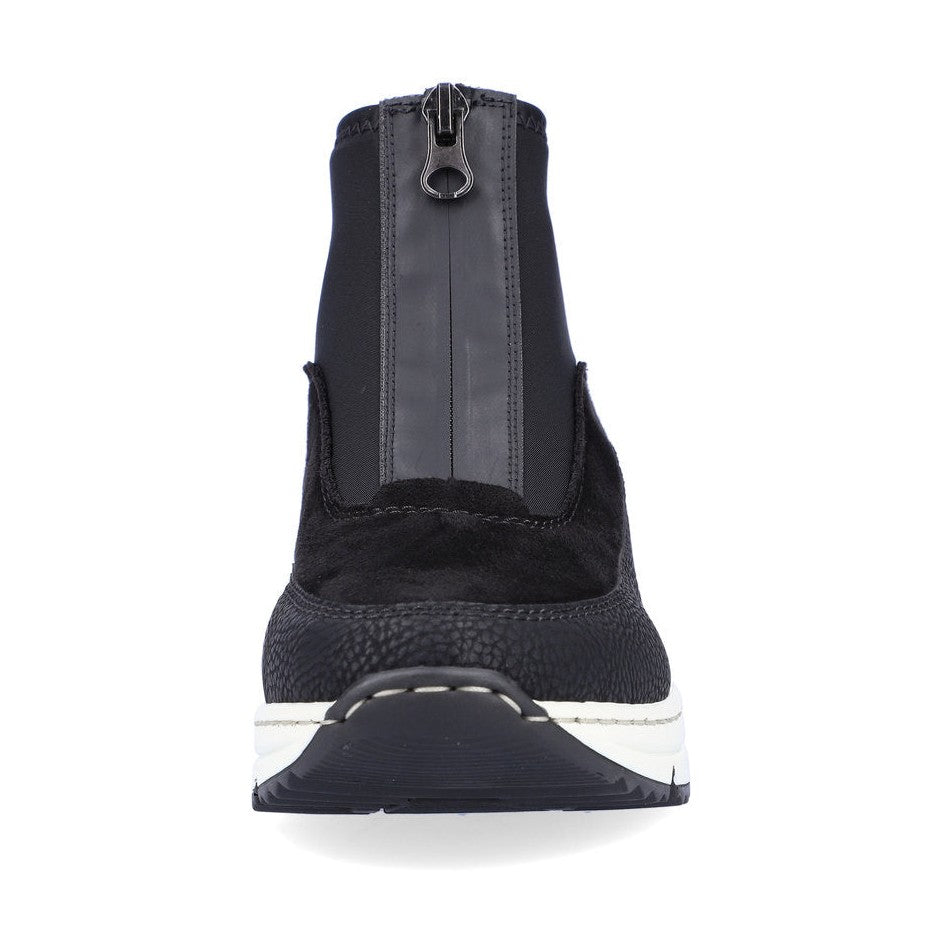 Rieker Ladies Boot N6352 Trainer style front zip Ankle Boot with wedge sole BLACK MULTI N6352-00