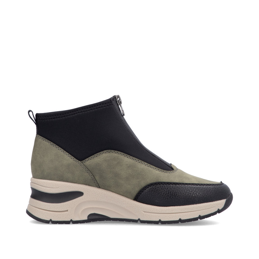 Rieker Ladies Boot N9362 GREEN Trainer style front zip ankle boot N9362-54