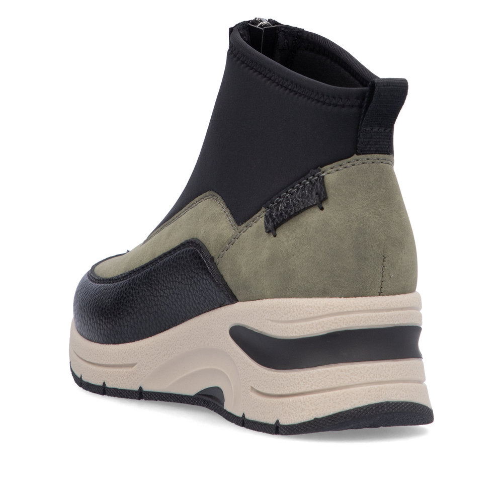 Rieker Ladies Boot N9362 GREEN Trainer style front zip ankle boot N9362-54