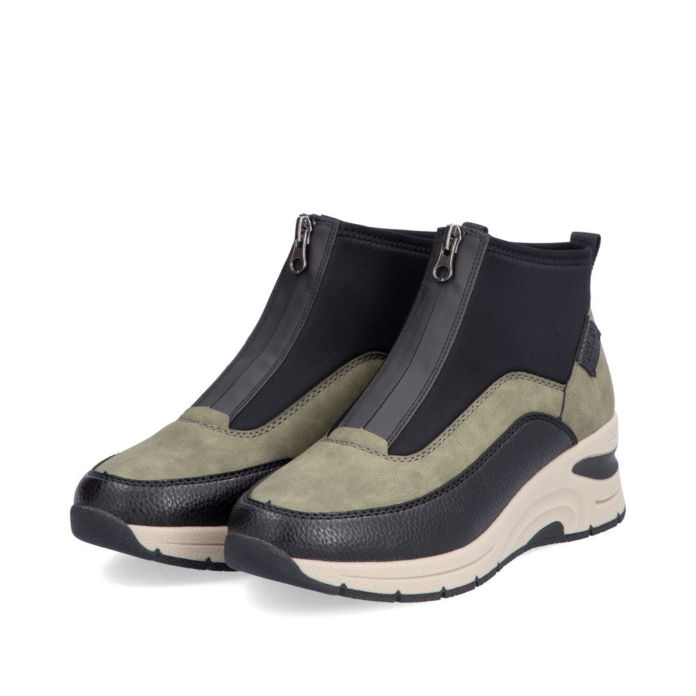 Rieker Ladies Boot N9362 GREEN Trainer style front zip ankle boot N9362-54