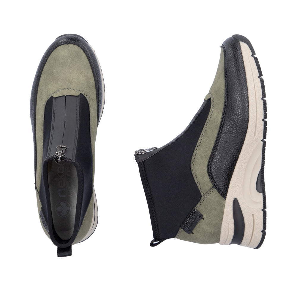 Rieker Ladies Boot N9362 GREEN Trainer style front zip ankle boot N9362-54