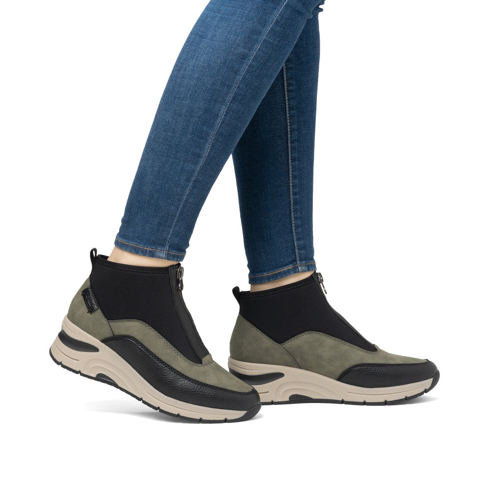 Rieker Ladies Boot N9362 GREEN Trainer style front zip ankle boot N9362-54