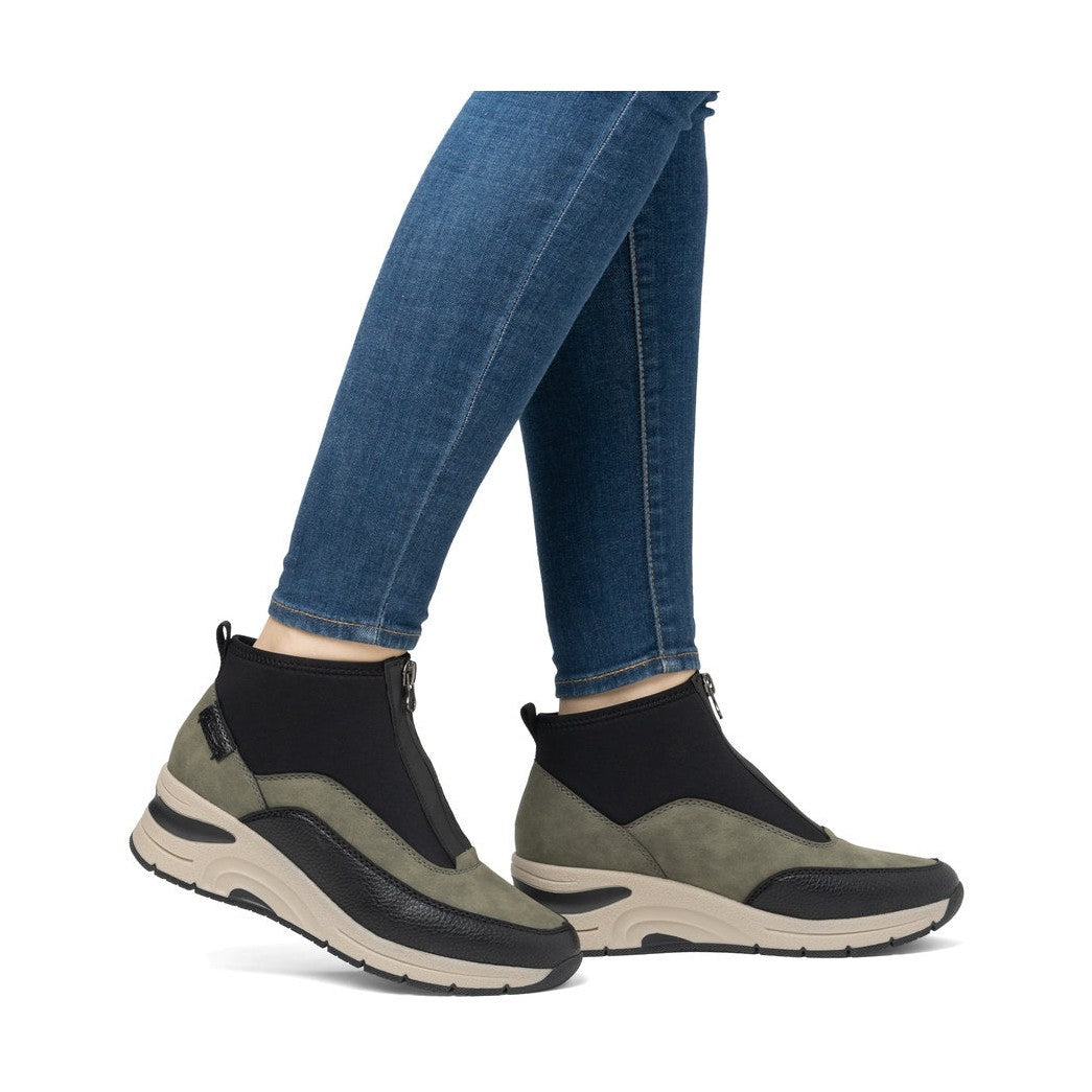 Rieker Ladies Boot N9362 GREEN Trainer style front zip ankle boot N9362-54