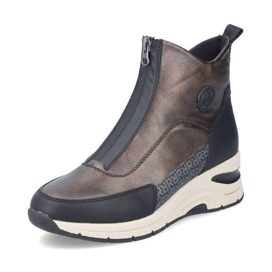 Rieker Ladies Boot N9381 Trainer style front zip Ankle Boot with wedge sole BRONZE N9381-60