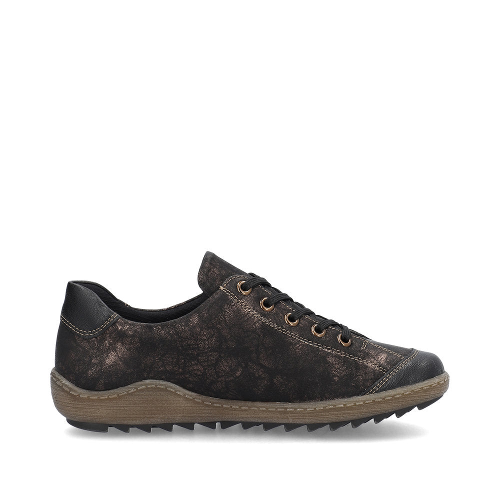 Remonte Trainer style Casual Shoe R1402-07 BLACK LEATHER with Lace and Zip