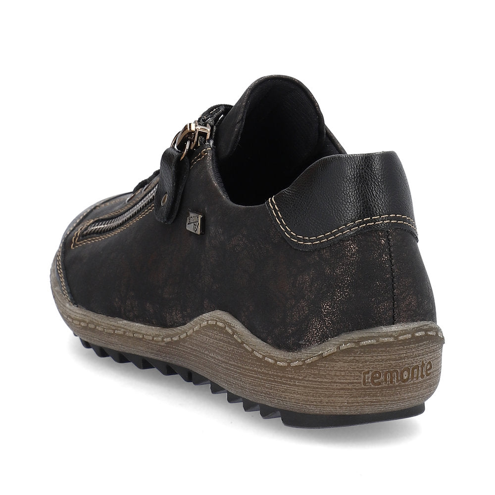 Remonte Trainer style Casual Shoe R1402-07 BLACK LEATHER with Lace and Zip