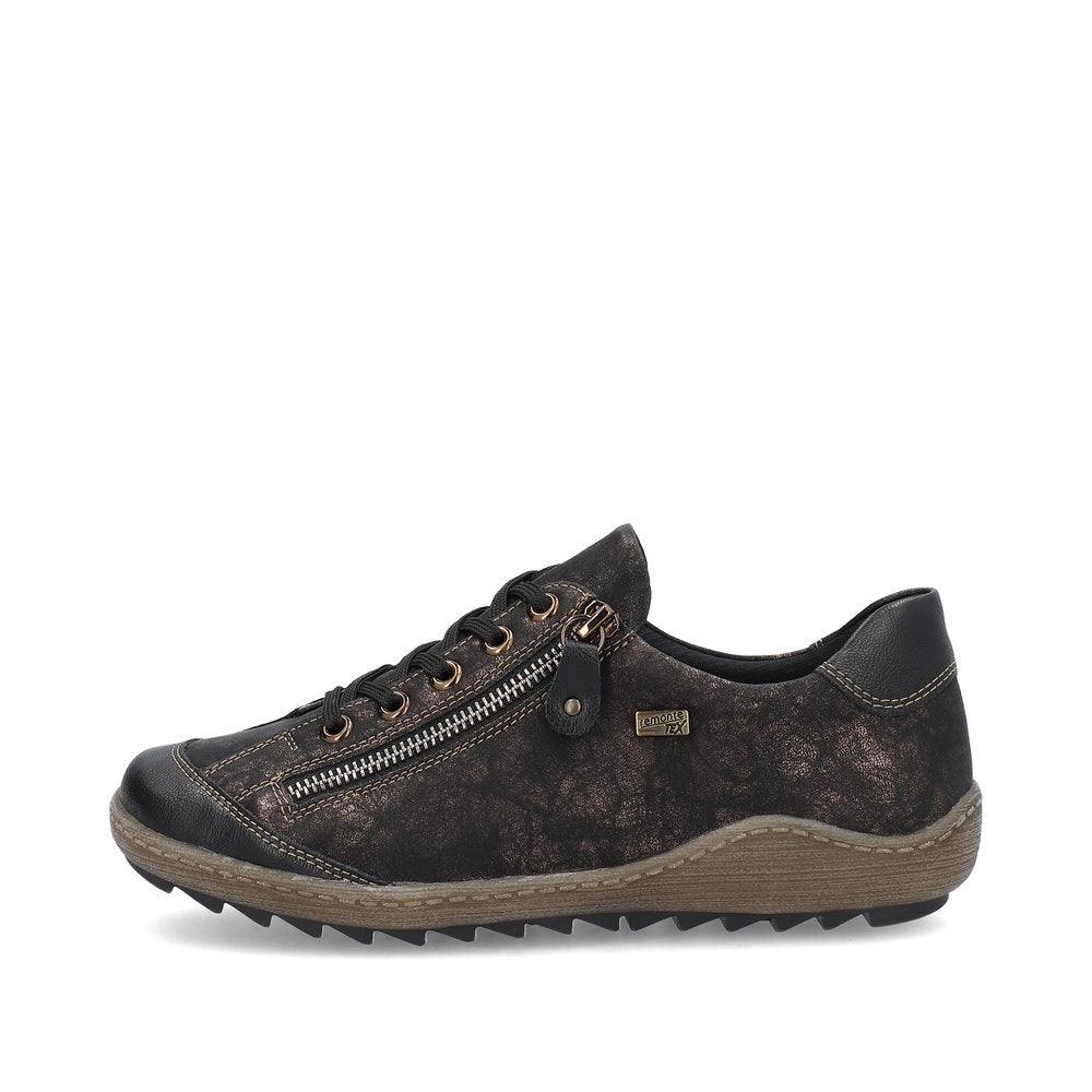 Remonte Trainer style Casual Shoe R1402-07 BLACK LEATHER with Lace and Zip