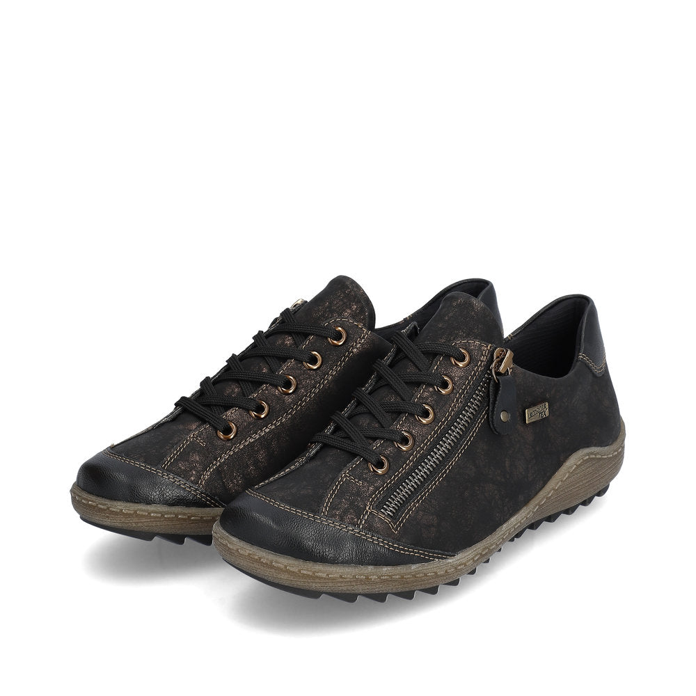 Remonte Trainer style Casual Shoe R1402-07 BLACK LEATHER with Lace and Zip