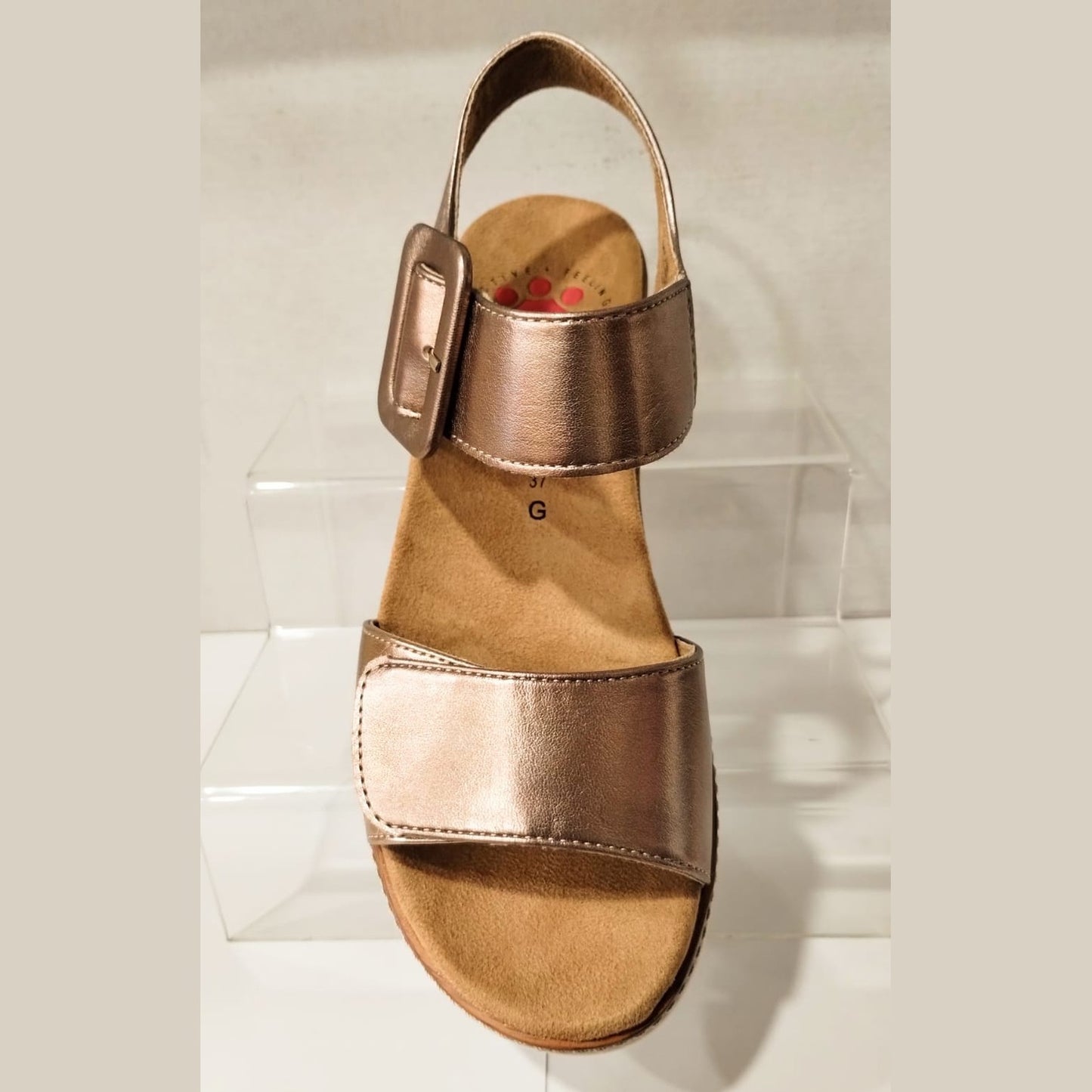 Relife 26701-03 LIGHT GOLD Touch Fastening Twin Strap Wedge Sandal