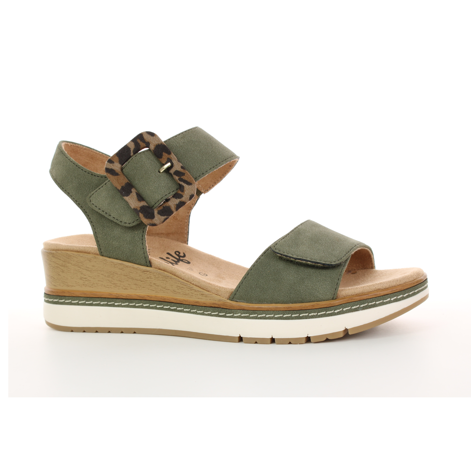 Relife Touch Fastening Low Wedge Comfort Sandal KHAKI 26701-03