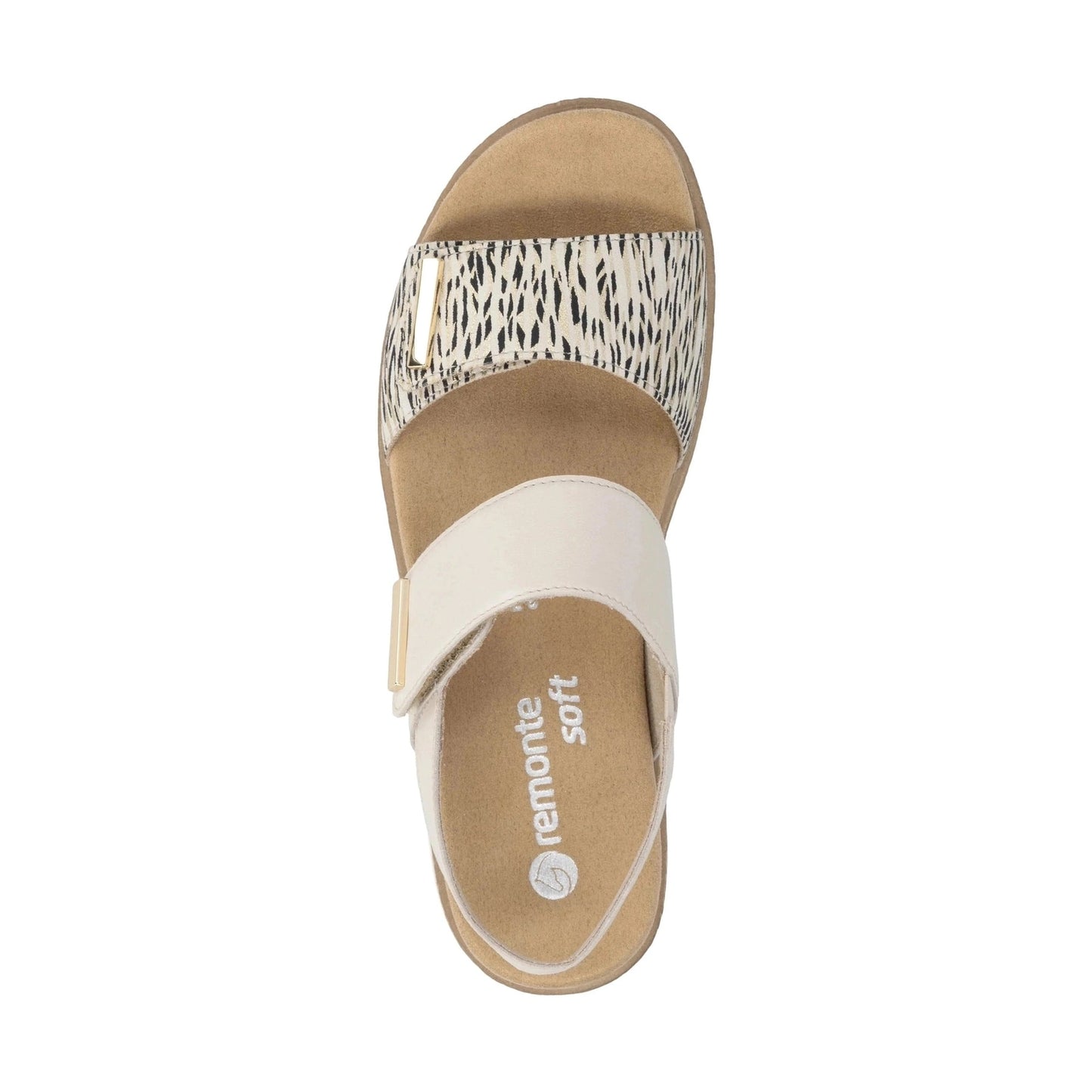 Remonte D0q59 CREAM Leather Animal Print Wedge Sandal D0Q59-61