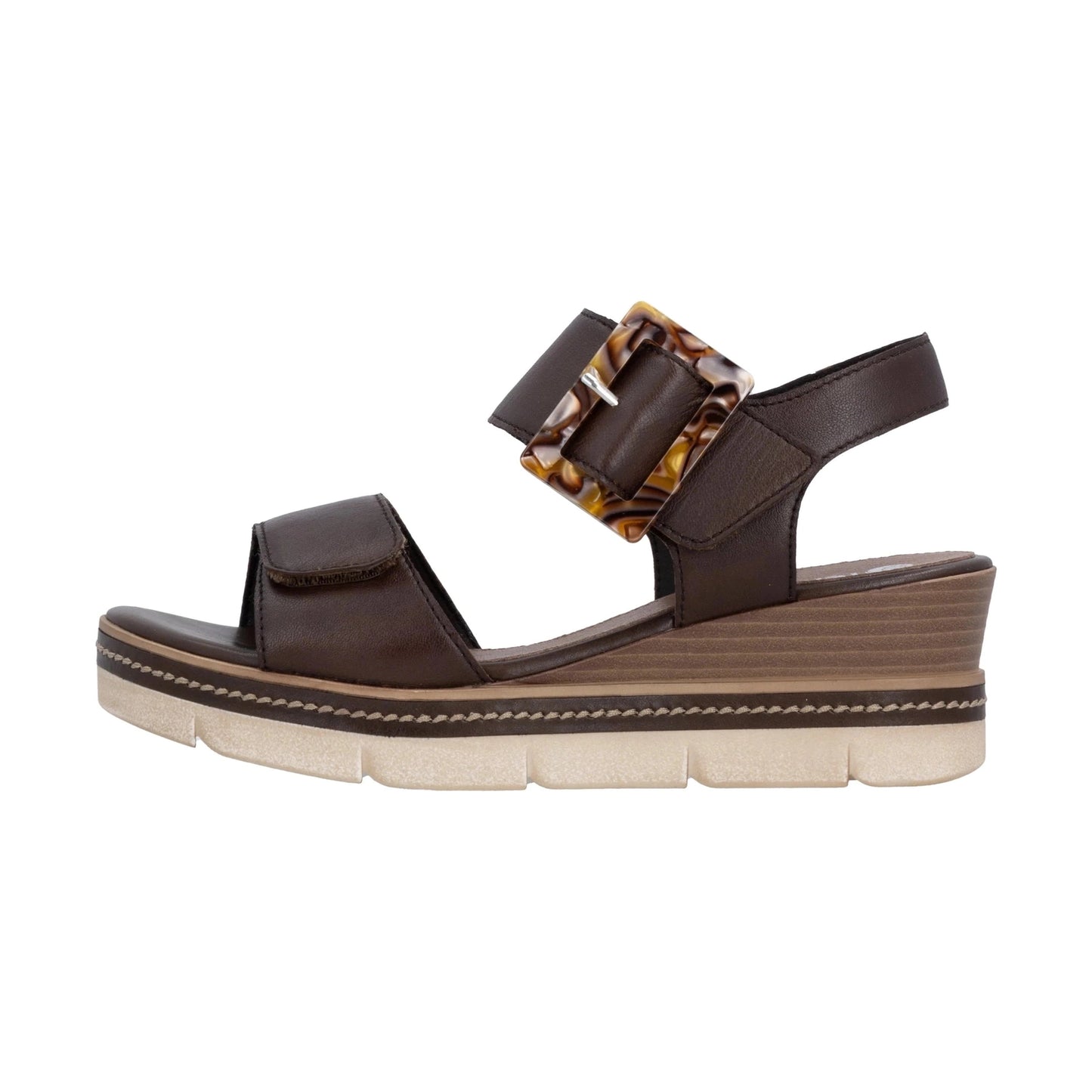 Remonte D2L53-25 Brown Leather Touch Fastening Low Wedge Sandal