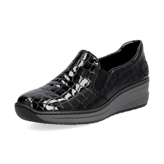 Rieker 48752 BLACK Patent Croc Slip on shoe 48752-00