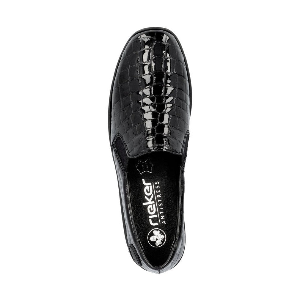 Rieker 48752 BLACK Patent Croc Slip on shoe 48752-00