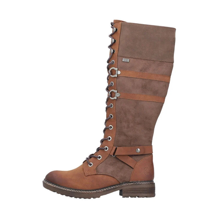 Rieker 94732 BRANDY Long Leg Lace and Zip Waterproof Boot 94732-25