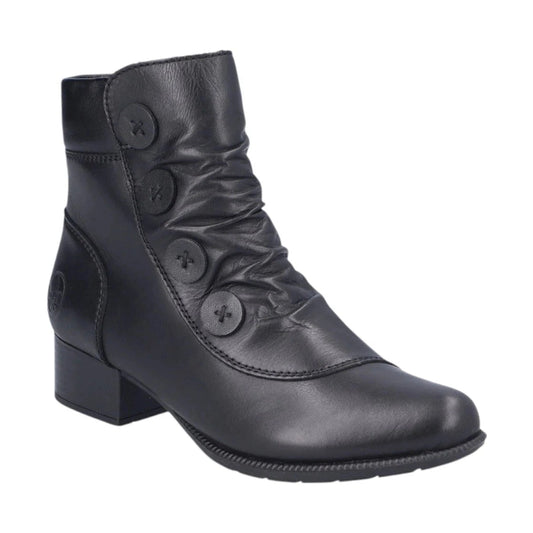 Rieker BLACK Soft Leather Victoriana Ankle Boot 78659-00