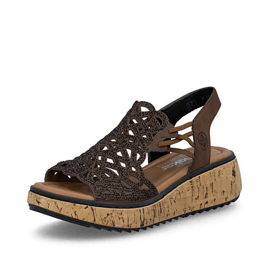 Rieker Casual Wedge Sandal V1765-24 BROWN