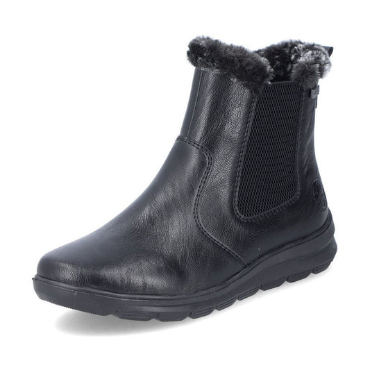 Rieker Ladies Boot Z0061 Flat Ankle boot with fleece lining and zip BLACK Z0061-00