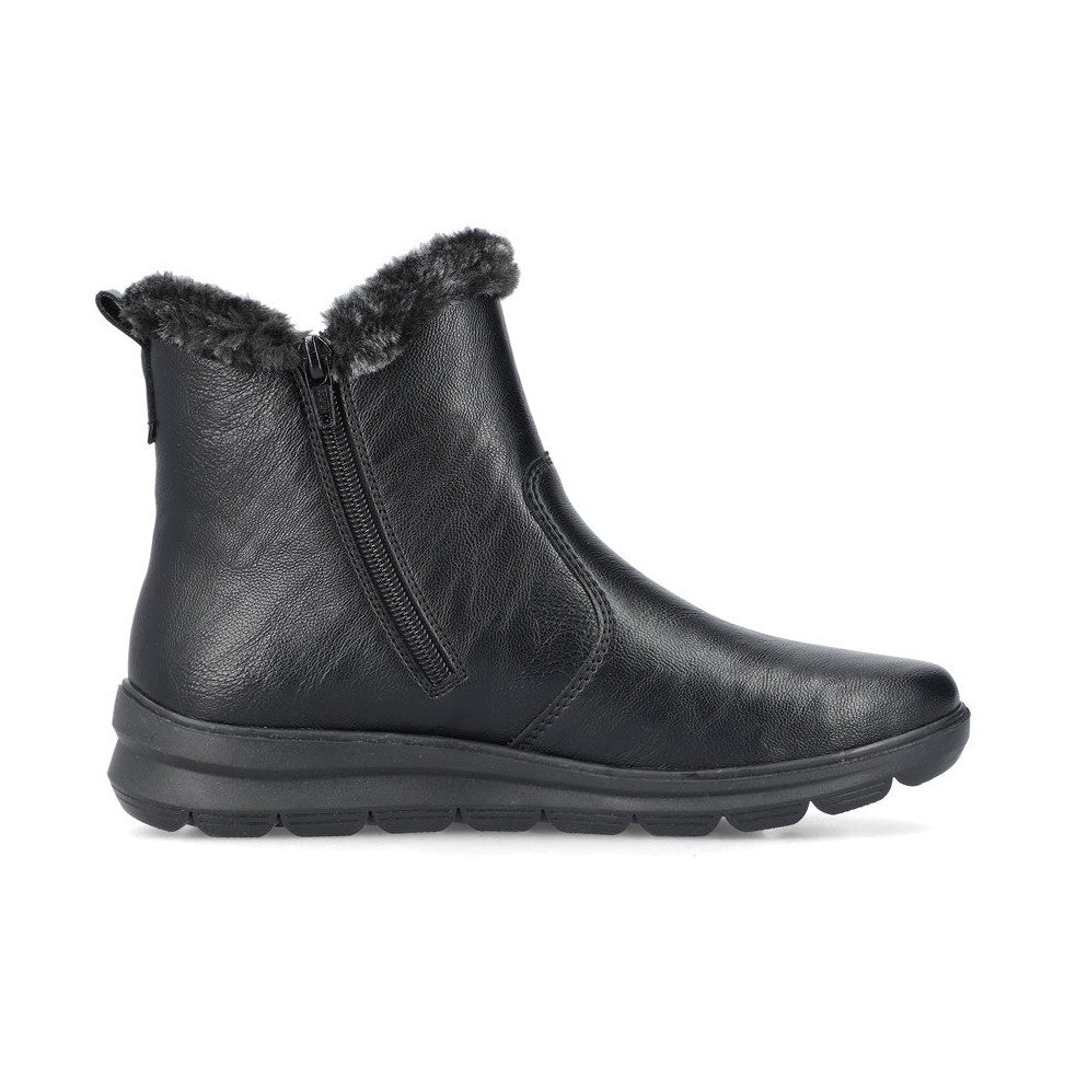 Rieker Ladies Boot Z0061 Flat Ankle boot with fleece lining and zip BLACK Z0061-00