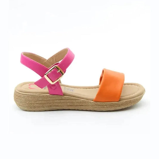 Heavenly Feet Sara ORANGE/ Fuchsia Vegan Comfort Sandal