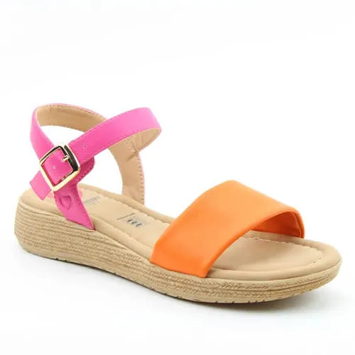 Heavenly Feet Sara ORANGE/ Fuchsia Vegan Comfort Sandal