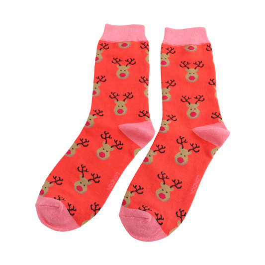 Miss Sparrow Quality Bamboo Socks Raindeer Ladies RED SKS339