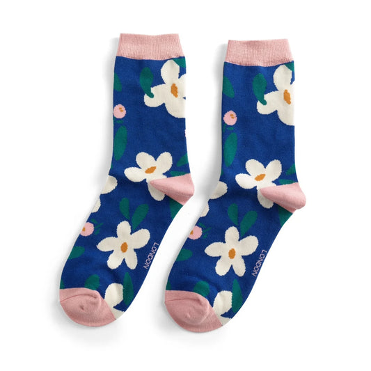 Miss Sparrow Falling Daisies NAVY Quality Bamboo Socks SKS418