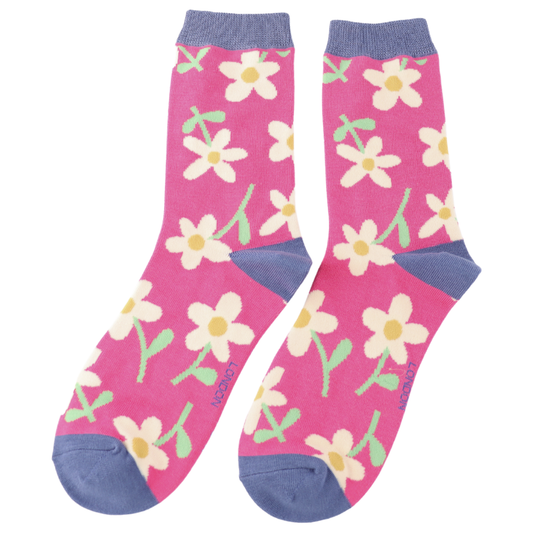 Miss Sparrow Quality Bamboo Socks Flowers HOT PINK SKS514