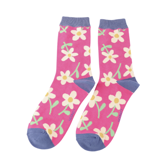 Miss Sparrow Quality Bamboo Socks Flowers HOT PINK SKS514