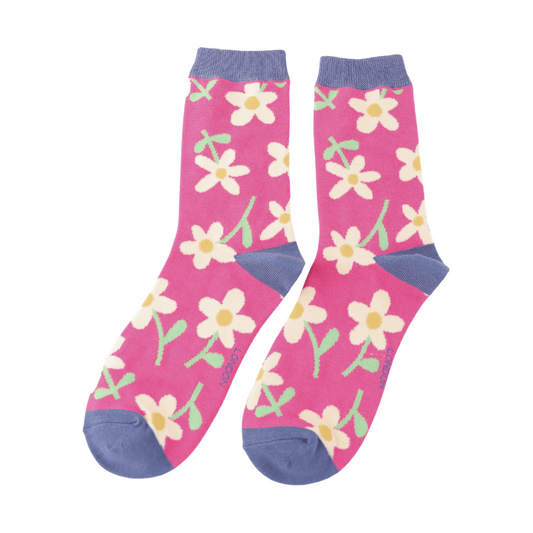 Miss Sparrow Quality Bamboo Socks Flowers HOT PINK SKS514