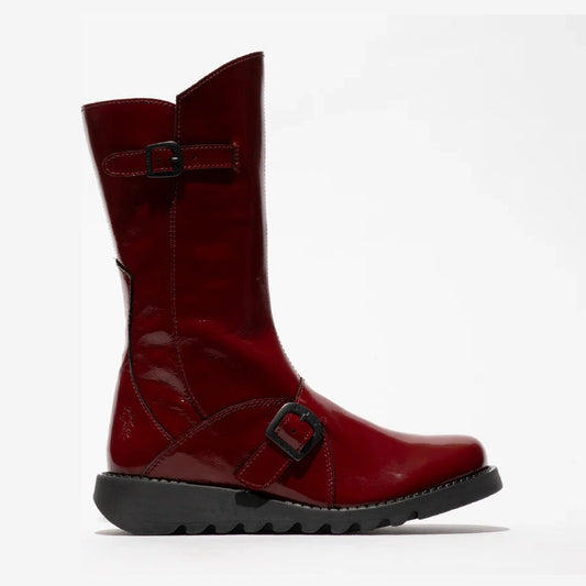 Fly London Mes 2 Rust Red Patent Leather Mid Calf Boot