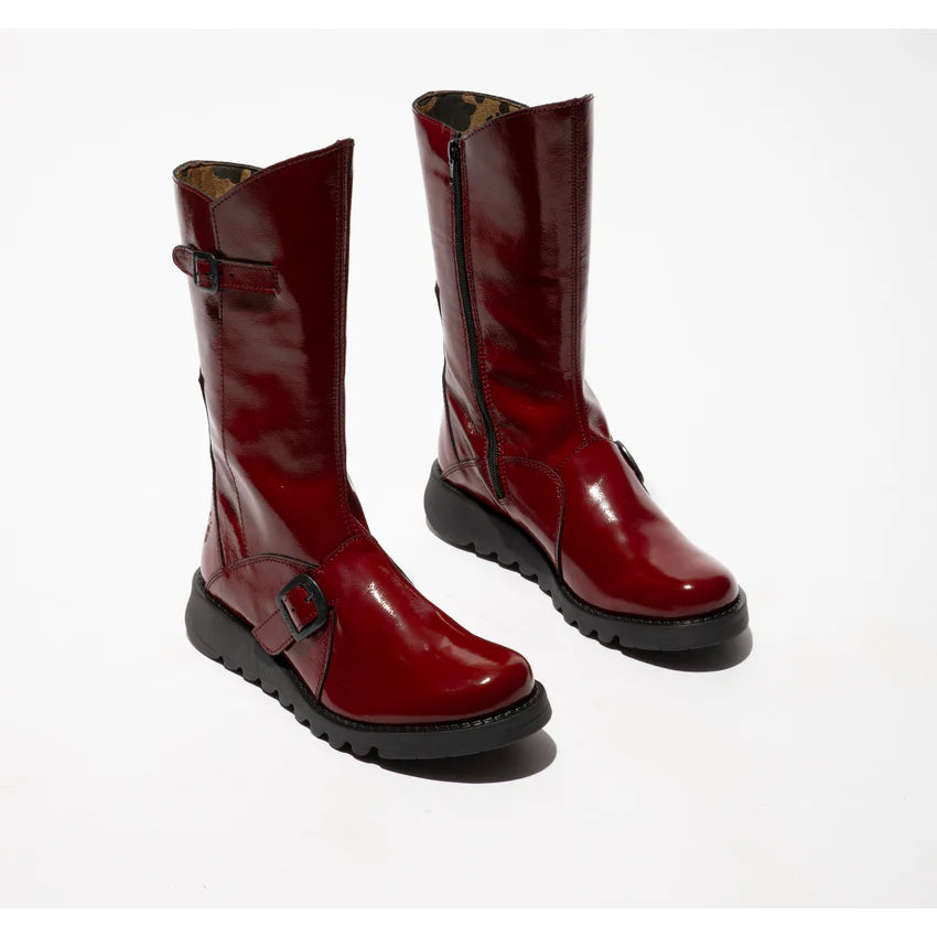 Fly London Mes 2 Rust Red Patent Leather Mid Calf Boot