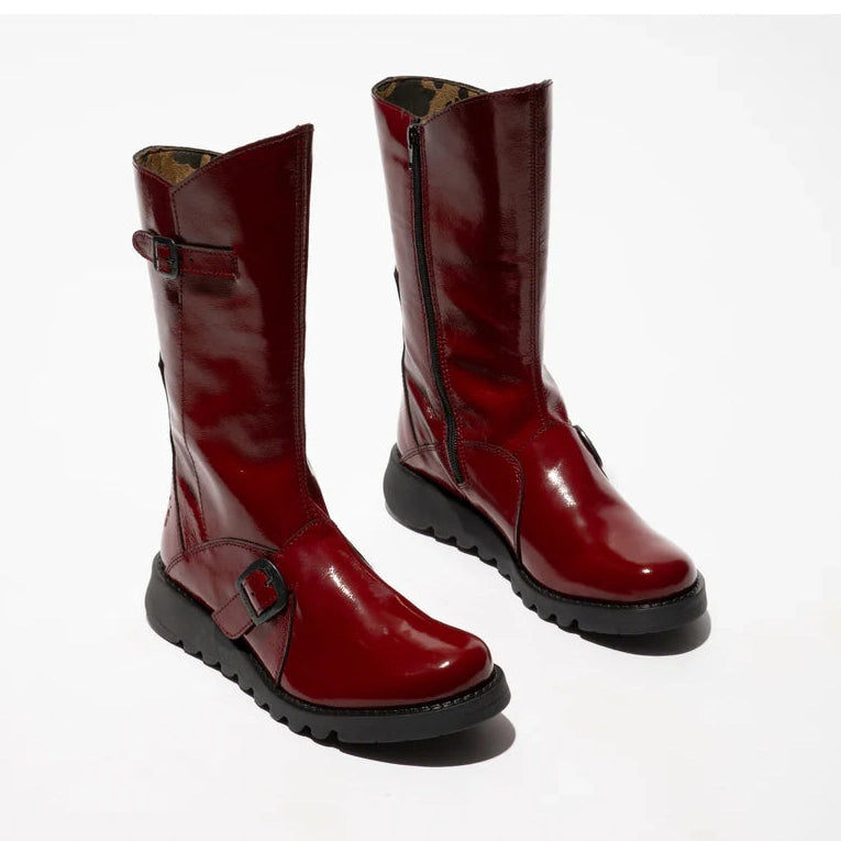Fly London Mes 2 Rust Red Patent Leather Mid Calf Boot