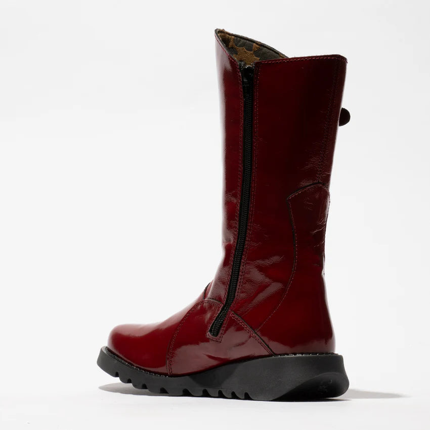 Fly London Mes 2 Rust Red Patent Leather Mid Calf Boot