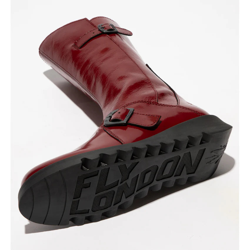 Fly London Mes 2 Rust Red Patent Leather Mid Calf Boot